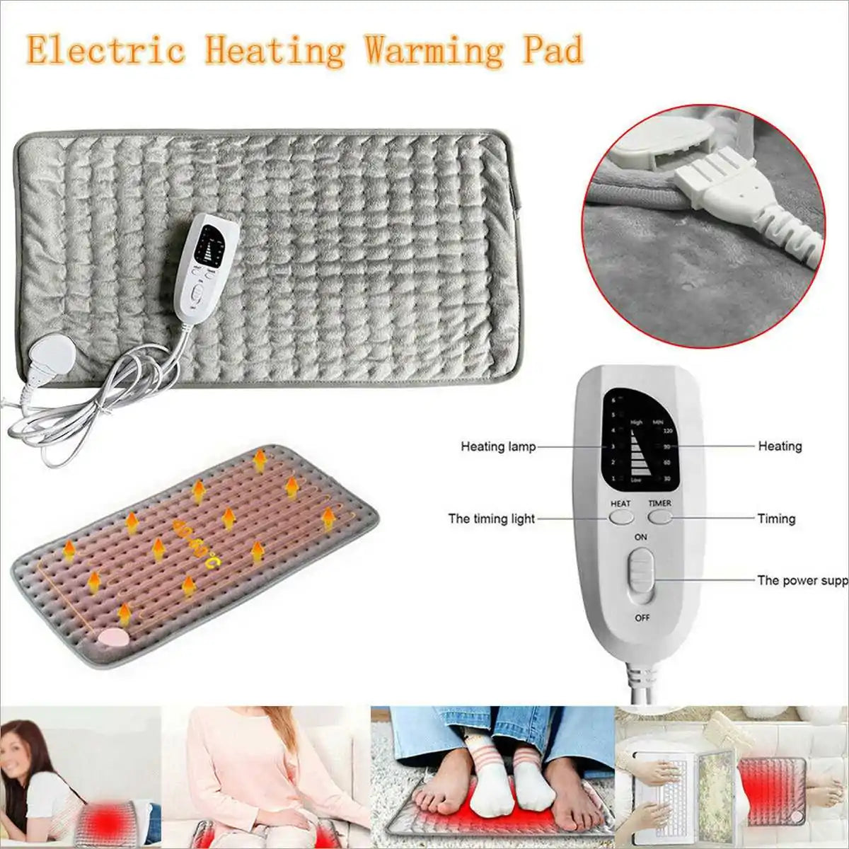 Electric Heating Pad with 6 Levels and Timer - 120W Pain Relief for Shoulder, Neck, Back, and Legs