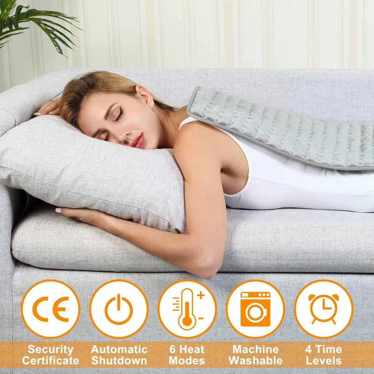 Electric Heating Pad with 6 Levels and Timer - 120W Pain Relief for Shoulder, Neck, Back, and Legs